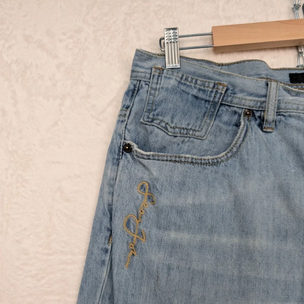 VTG Sean John Jeans Men's 34X32 Light Wash Blue Straight Baggy Embroidered‎ Y2K
